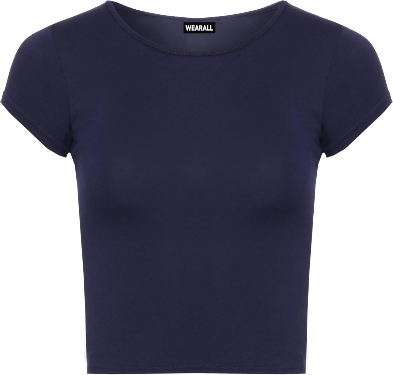 Womens Plain Crop Short Sleeve Top Round Neck Stretch Ladies Bra Vest - Sizes 8-14