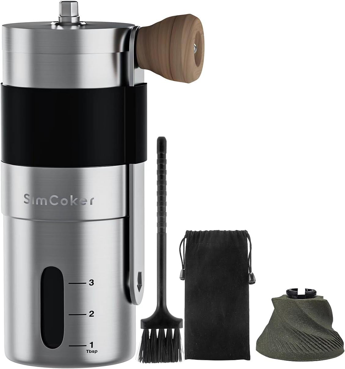 SimCoker Manual Coffee Grinder,Ceramic Burr,Mini Hand Coffee Bean Mill with 20g Capacity,Adjustable Grind Setting,Portable Size for Camping,304 Stainless Steel