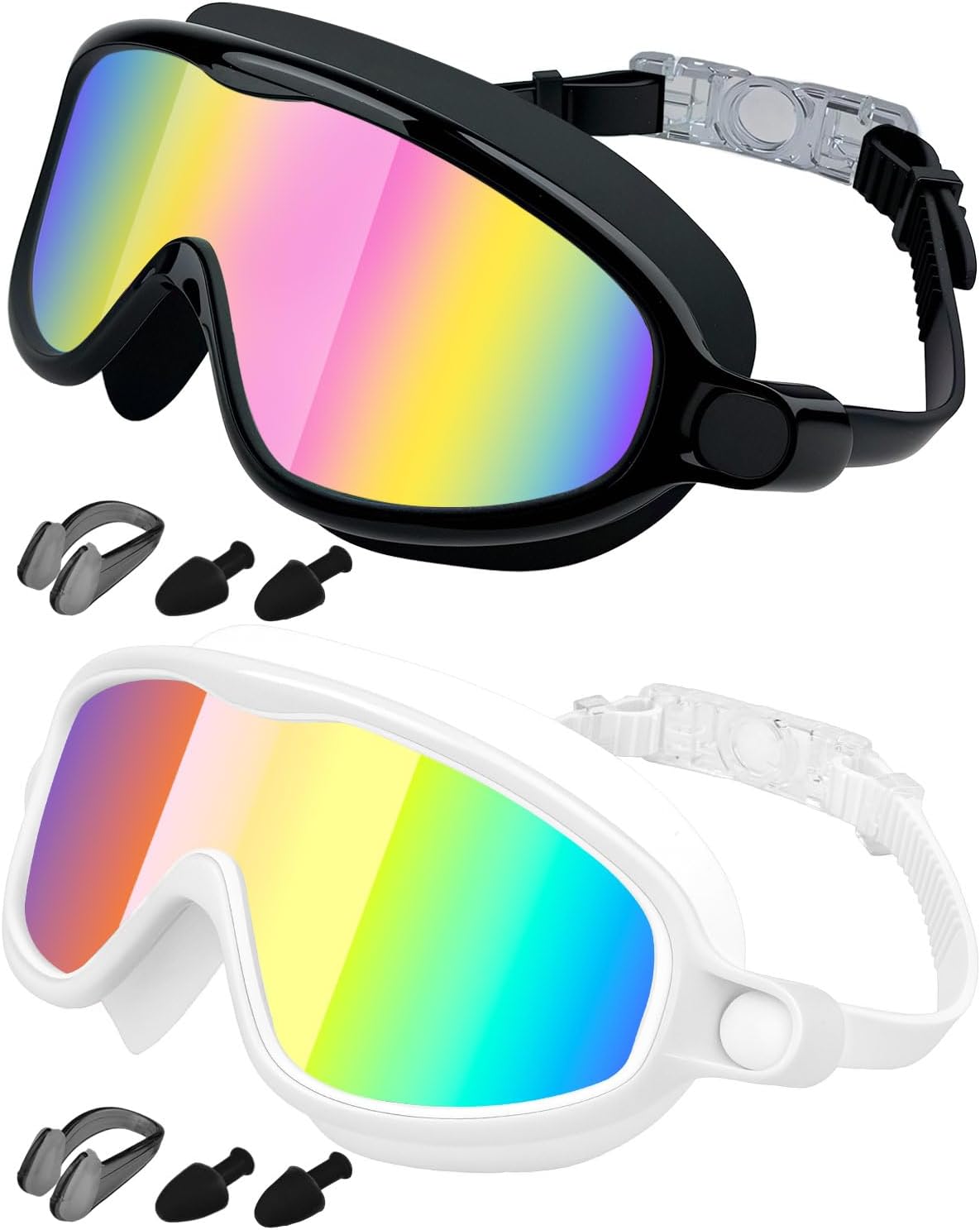 Rantizon Kids Swimming Goggles 2 Pack, Anti Fog&UV Kids Goggles for Boys Girls, No Leak Wide View Swim Goggles for Child 3-14