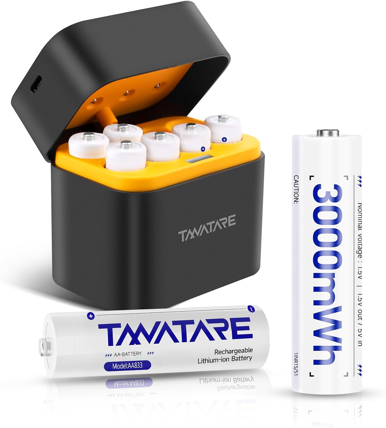 Tanatare AA Rechargeable Lithium Batteries with Charger, 8 Pack 3000mWh High Capacity 2000 Cycles 1.5V AA Batteries with 2 in 1 Charging-Storage Box