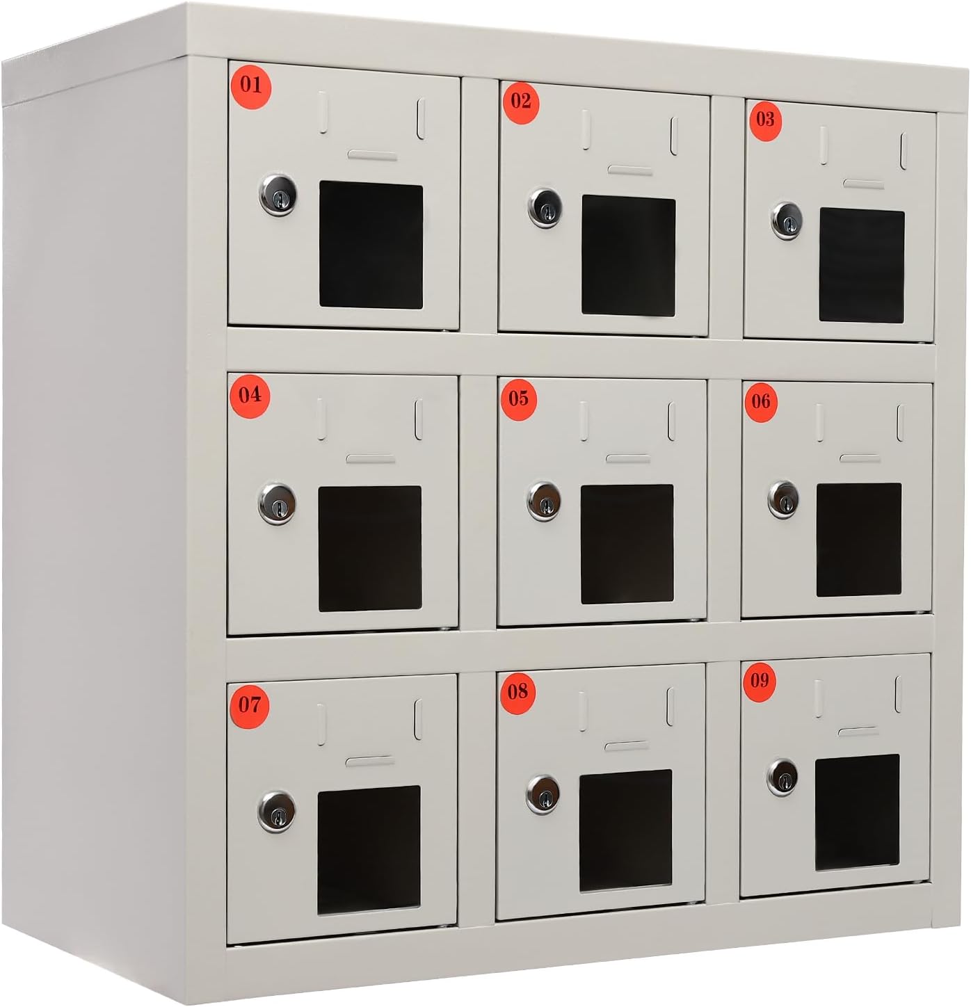 Cell Phone Locker 9 Bays Cell Mobile Phone Steel Locker with Charger Charging Station Cabinet and Key Lock for Classroom and Employees