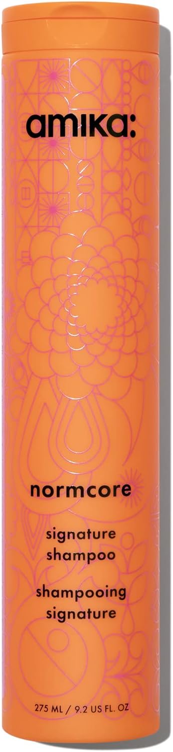 amika normcore signature hair shampoo - lightweight hair care for fine to medium strands - colour safe + sulfate free shampoo with sea buckthorn + coconut acid for soft + nourished strands (275 ml)