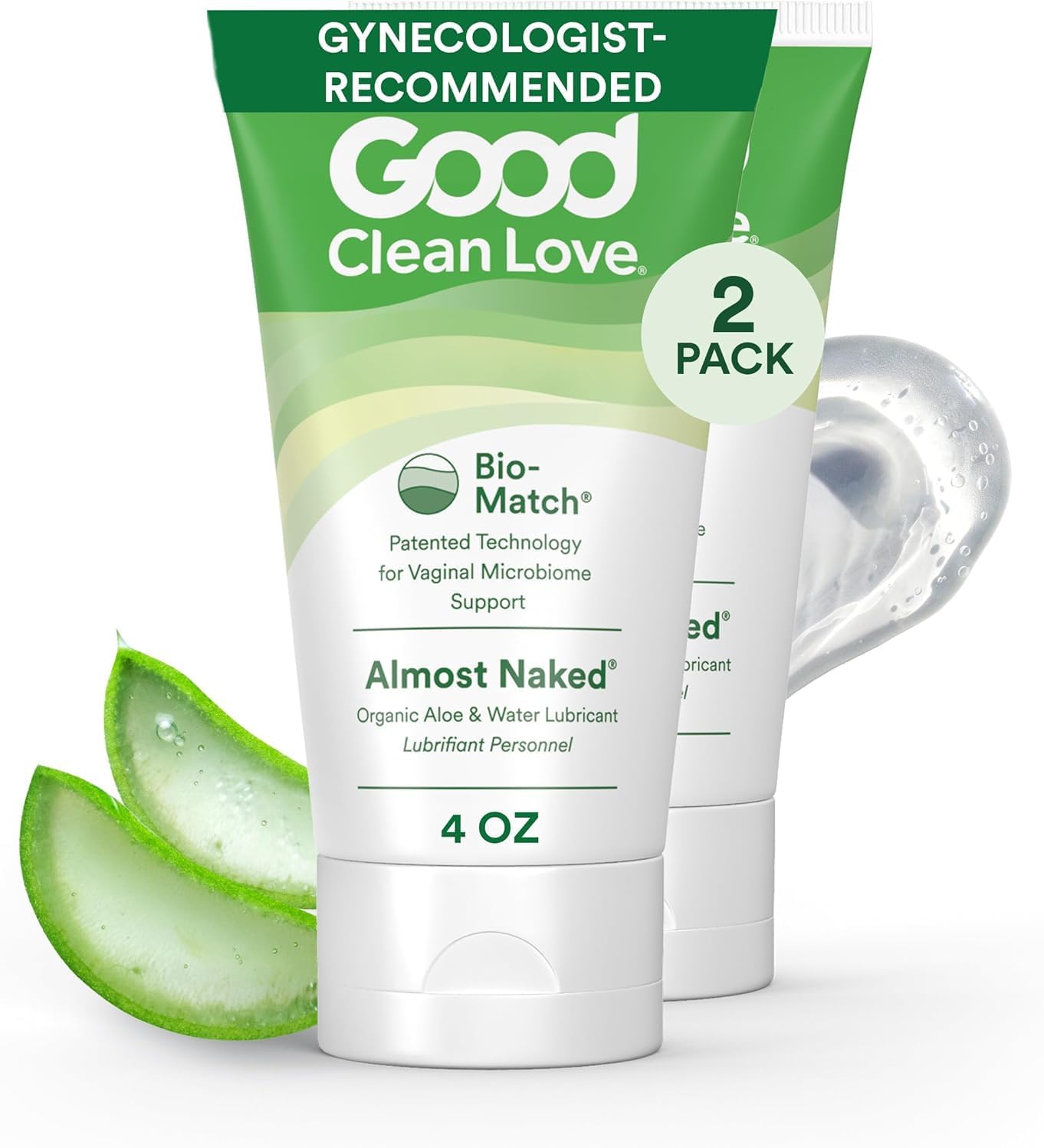 Good Clean Love Almost Naked Water-Based Lube, Organic Aloe, 4 Oz (2-Pack)