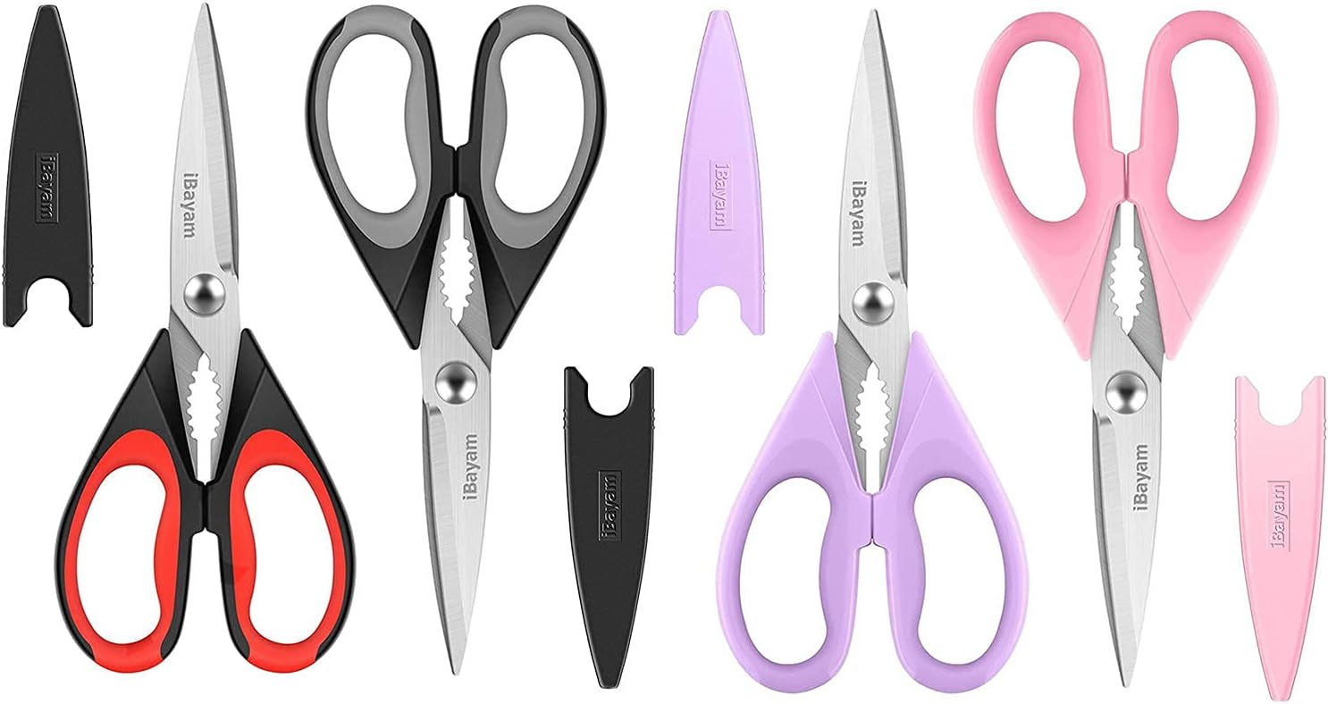 iBayam 2-Pack Kitchen Scissors black red, black grey & 2-Pack Kitchen Scissors Pastel Pink, Soft Purple Bulk