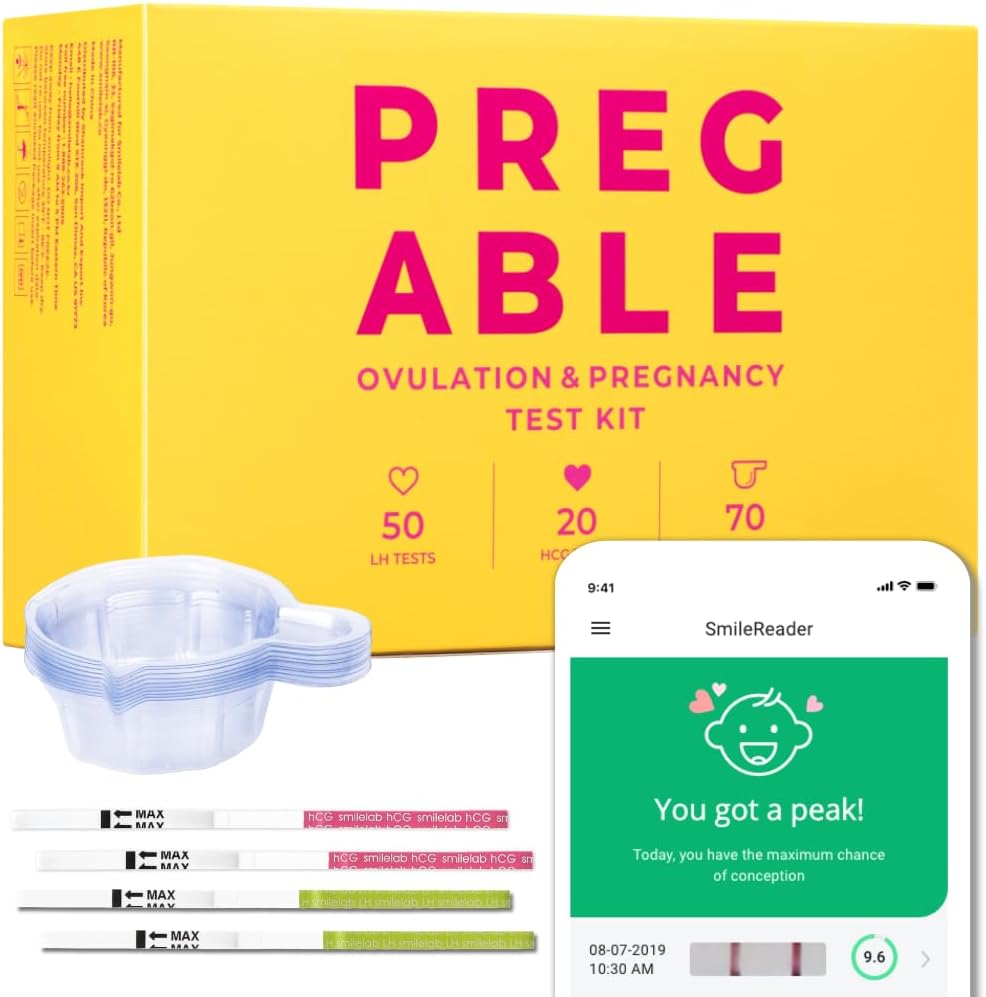Combo Kit: 50 Ovulation Tests, 20 Pregnancy Tests & 70 Cups, Free Tracker app, SmileReader, OPKs, HPTs (140)