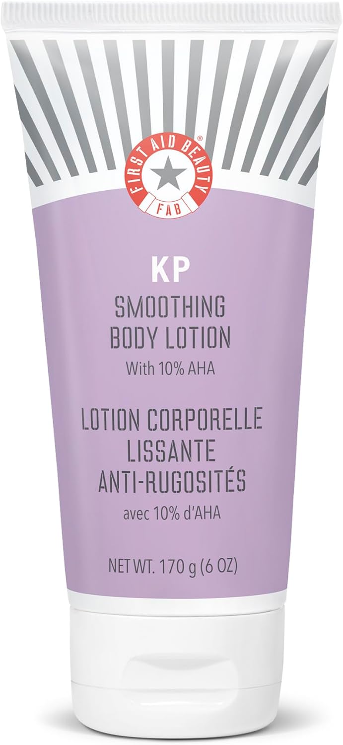 First Aid Beauty - KP Smoothing Body Lotion with 10% AHA, Chemically Exfoliates & Moisturises with Urea, Colloidal Oatmeal & Ceramides, Deep Hydration & Helps Reduce Keratosis Pilaris Bumps, 170g