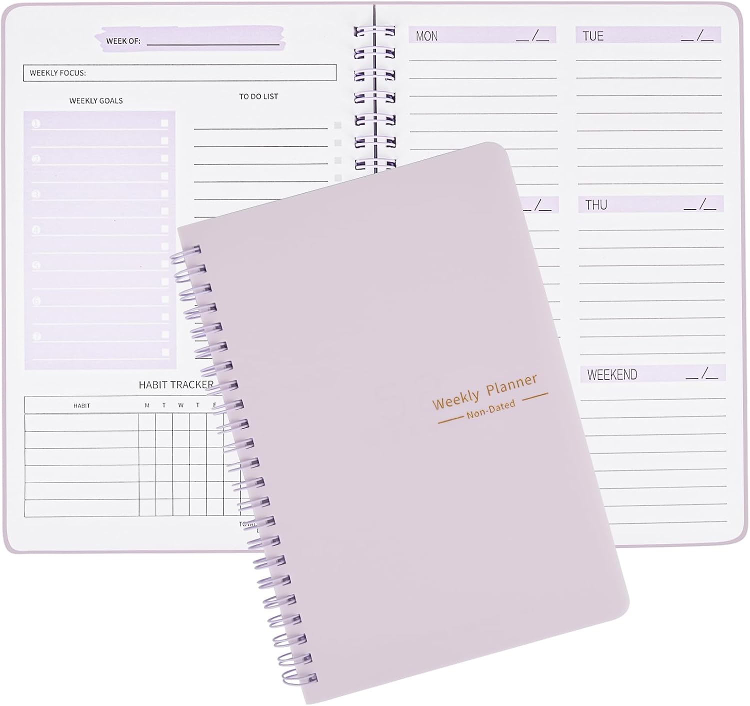 Weekly Planner Notebook, Undated A5 To Do List Diary,Weekly Goals Planner with Habit Tracker 52 Weeks Planning for College Work Adhd (Purple)