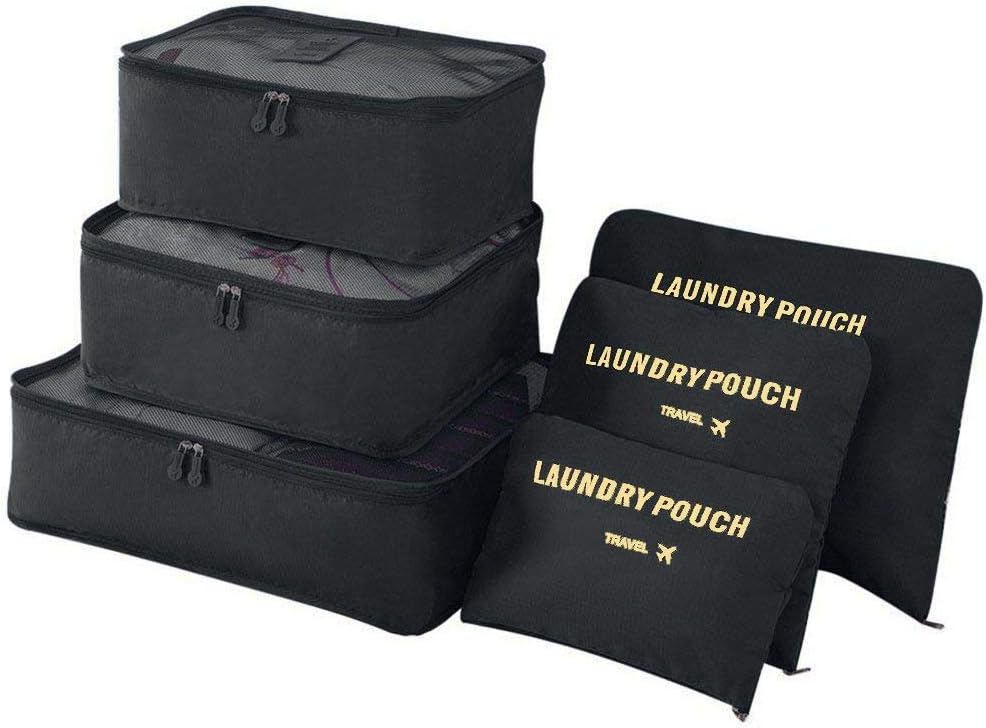 Vicloon Travel Luggage Organizers,Complete Set of Different Packing Cubes Waterproof Travel Storage Bags,Organisers Nylon Suitcases, Black, S