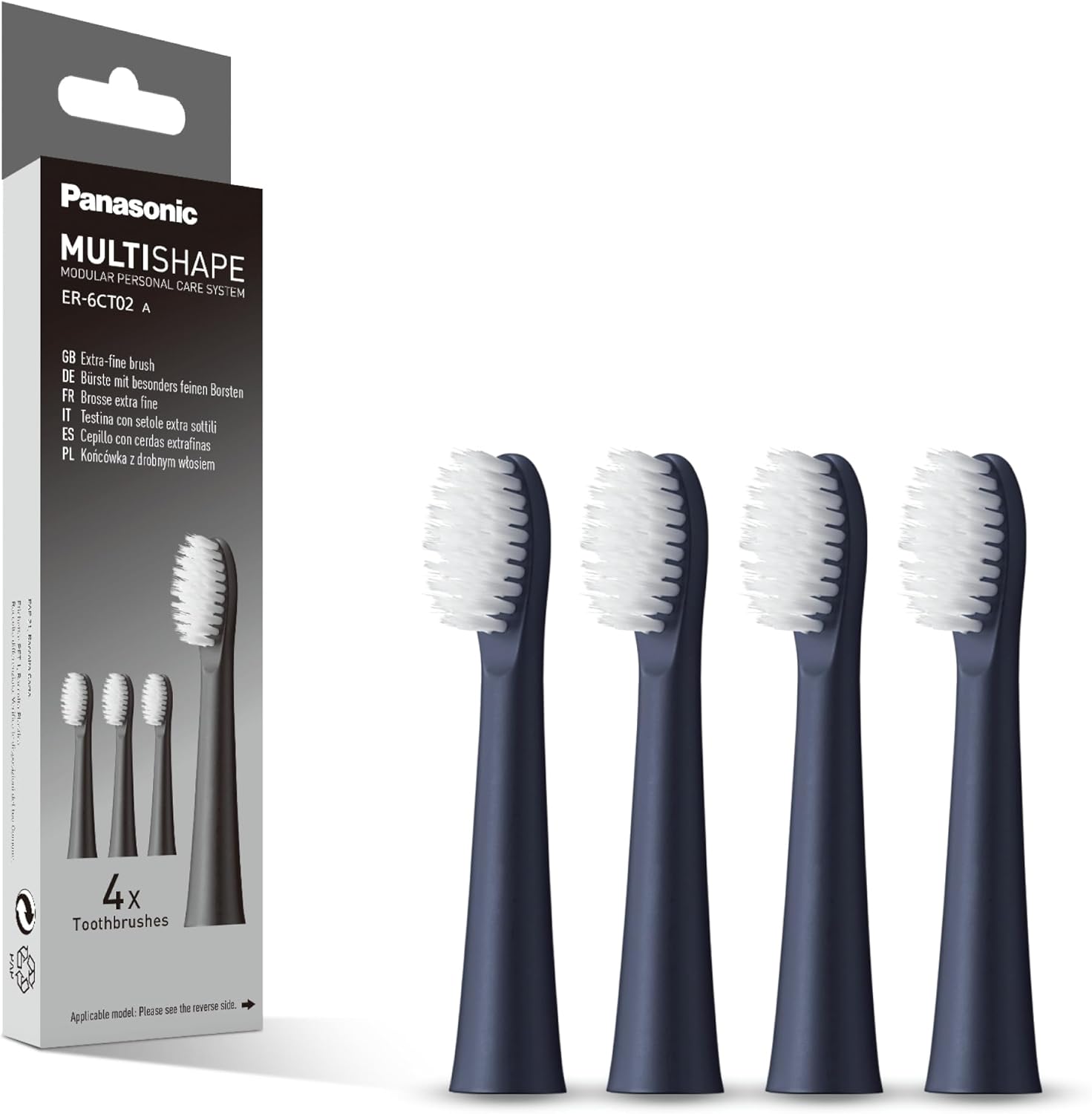 Panasonic ER-6CT02 Wet and Dry Electric Toothbrush Head Replacement with Extra-fine Brush (x4), Compatible with MULTISHAPE Modular Personal Care System