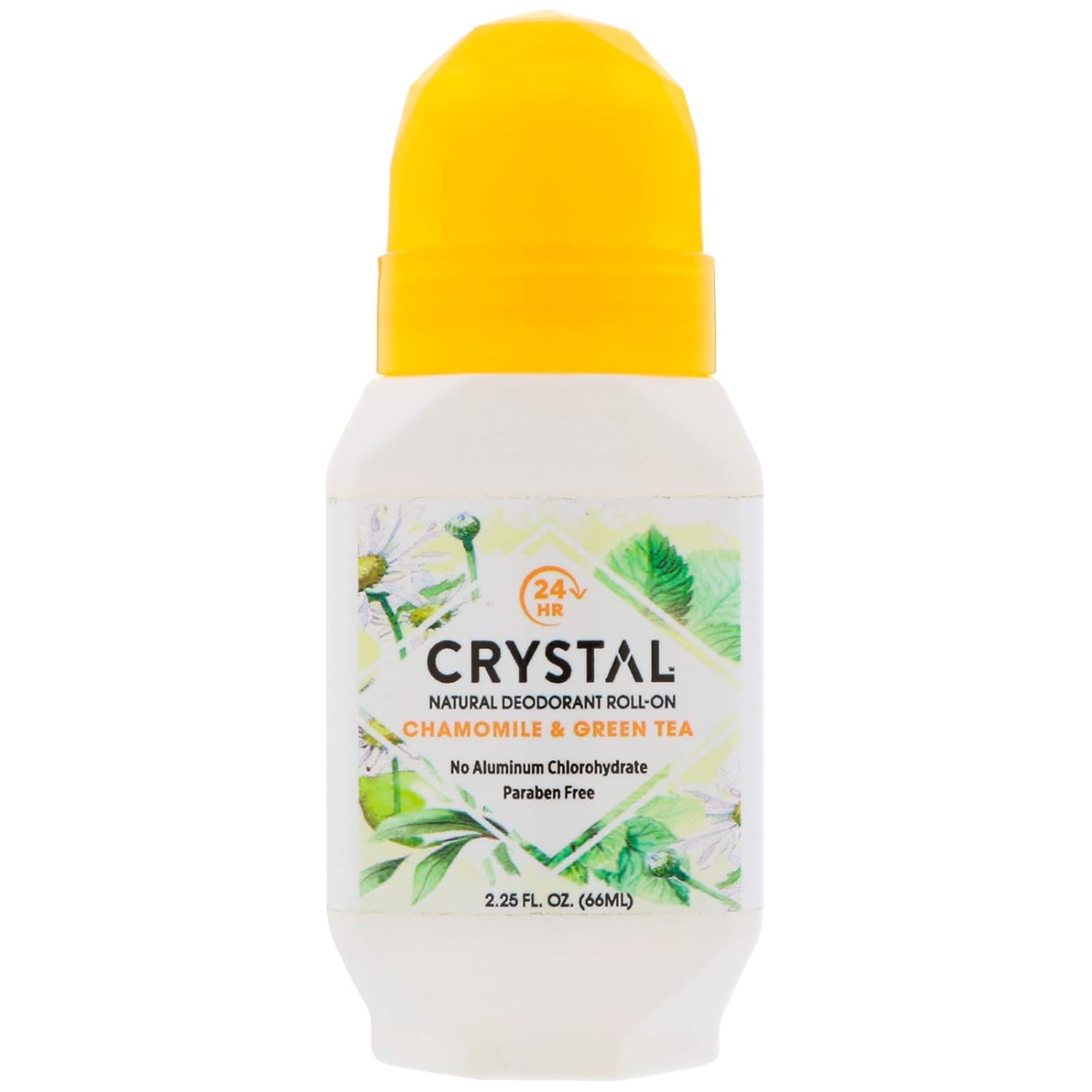 Crystal Essence Mineral Deodorant Roll-On, Chamomile & Green Tea 2.25 oz (Pack of 4)