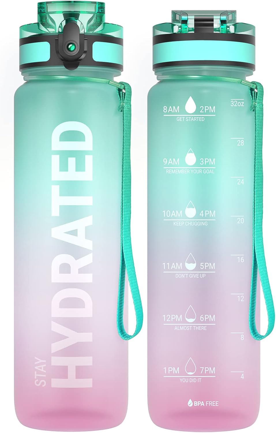 Sahara Sailor Water Bottles, 32oz Motivational Sports Water Bottle with Time Marker - Times to Drink - Tritan, BPA Free, Wide Mouth Leakproof, Fast Flow Technology with Clean Brush (1 Bottle)