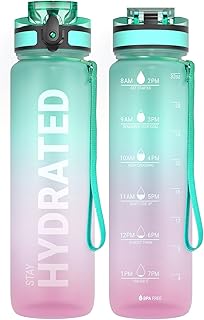 Sahara Sailor Water Bottles, 32oz Motivational Sports Water Bottle with Time Marker - Times to Drink - Tritan, BPA Free, Wide Mouth Leakproof, Fast Flow Technology with Clean Brush (1 Bottle)