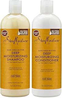Shea Moisture Shampoo & Conditioner Set – Raw Shea Butter Deep Moisturizing Formulas w/Sea Kelp & Argan Oil for Coily, Curly Hair, Anti-Frizz, 16 Oz Ea