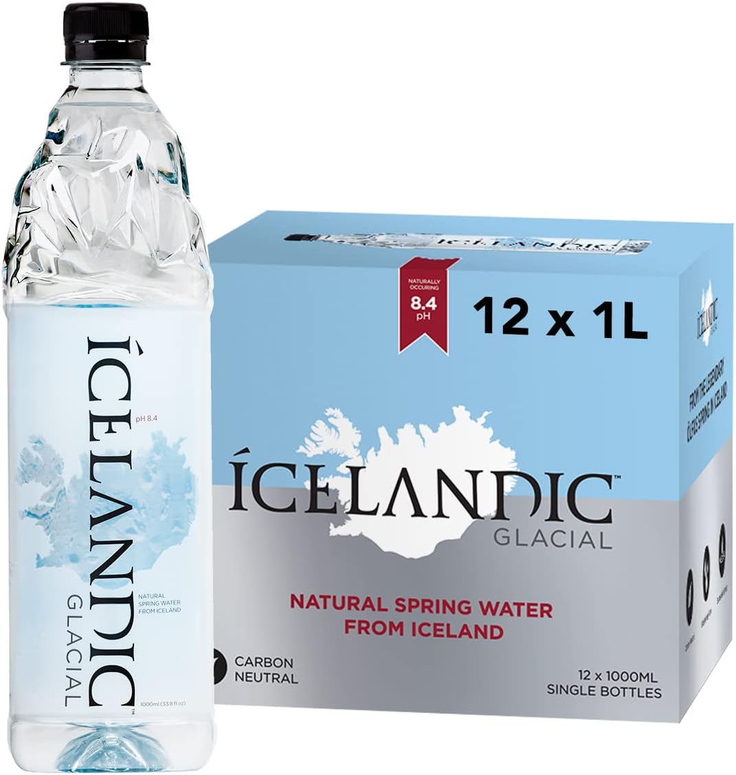 Icelandic Glacial Premium Still Water 1 Litre Recycled PET Bottles x 12 Per Pack – Alkaline/Low PH, Recycled Packaging, BPA Free, Carbon Neutral from Icelandic Spring. Low TDS and Mineral Content.