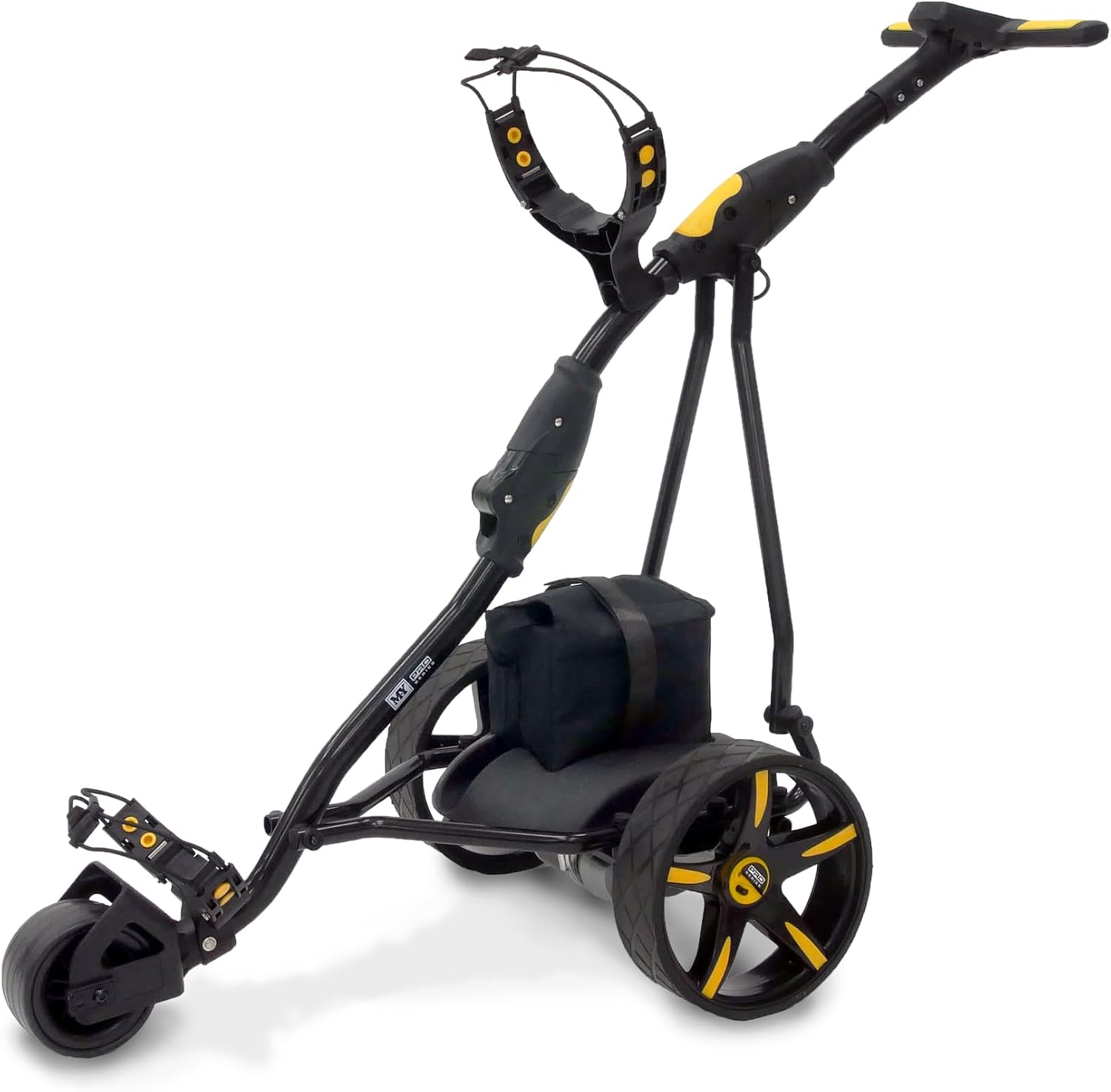 M.Y Pro Series Electric Golf Trolley Black & Yellow | 27 Hole Battery Trolley | 9 Speed Auto Distance Function | Easy To Assemble | Over £100 Free Accessories
