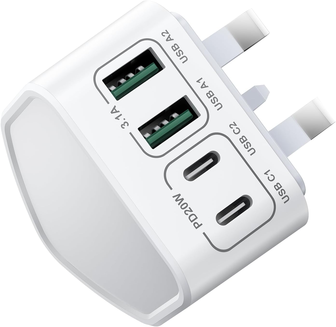 USB C Plug UK, 40W 4-Port USBC Plug Fast Charge Multi Charger Plug Dual PD Power Adapter +QC Wall Charger Head Multiport Type C Charging Plug for iPhone 16 15 14 13 12 11 Pro Max Plus, Samsung, iPad