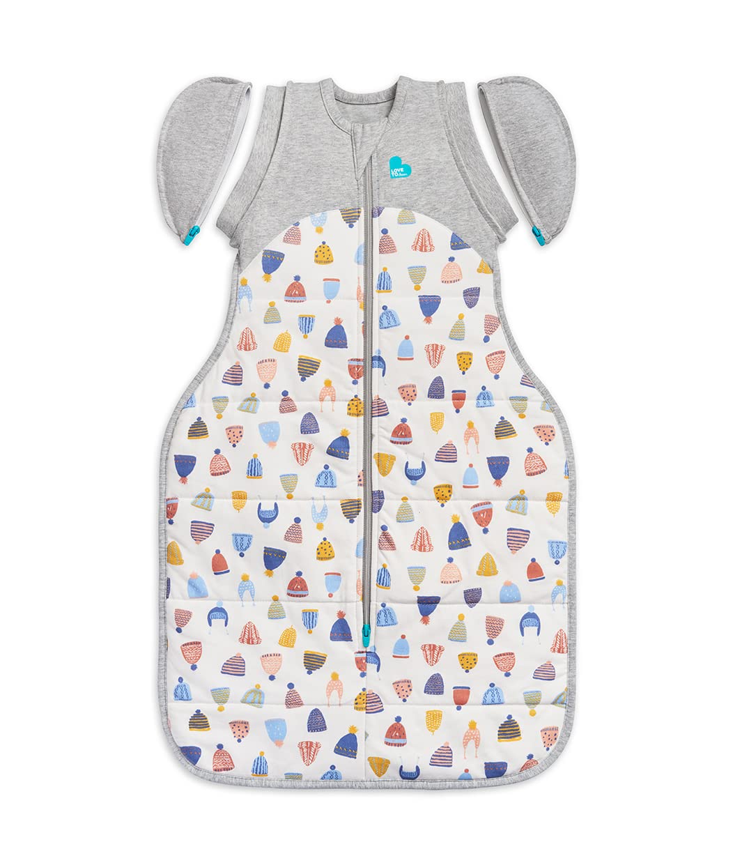 Love to Dream Swaddle UP Transition Bag Warm 2.5 TOG, Medium, 13-19 lbs, Patented Zip-Off Wings, Gently Help Baby Safely Transition from Being Swaddled to Arms Free Before Rolling Over, Happy Hats