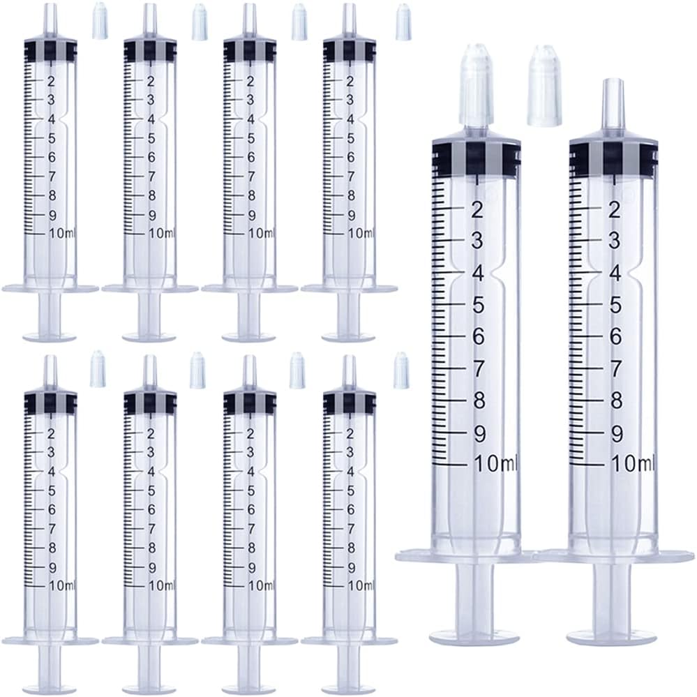 10 Pack 10ml Syringe for Liquid, Oral, Scientific Labs, Measurement, Dispensing, with Cap, 10cc Syringes
