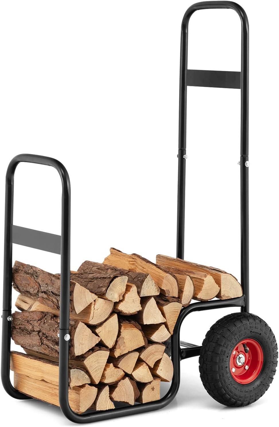 ORALNER Firewood Log Cart Carrier, 26" Fire Wood Moving Carts with Large Rubber Wheels, Firewood Rack Storage Mover Indoor Fireplace Log Holder Wood Stove Rolling Dolly Hauler for Outdoor Fire Pit