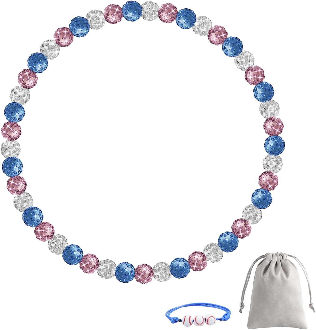 Men's Beaded Baseball Necklace, Bling Ice Collection, 16”-20” Inches, Ideal for Baseball Teams and Enthusiasts