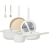 JEETEE Ceramic Cookware Set, 15 PCS Pots and Pans Set Non Stick with Removable Handles, Non Toxic Induction Kitchen Cookware Sets, Dishwasher/Oven Safe PFAS/PTFE/PFOA Free Cream