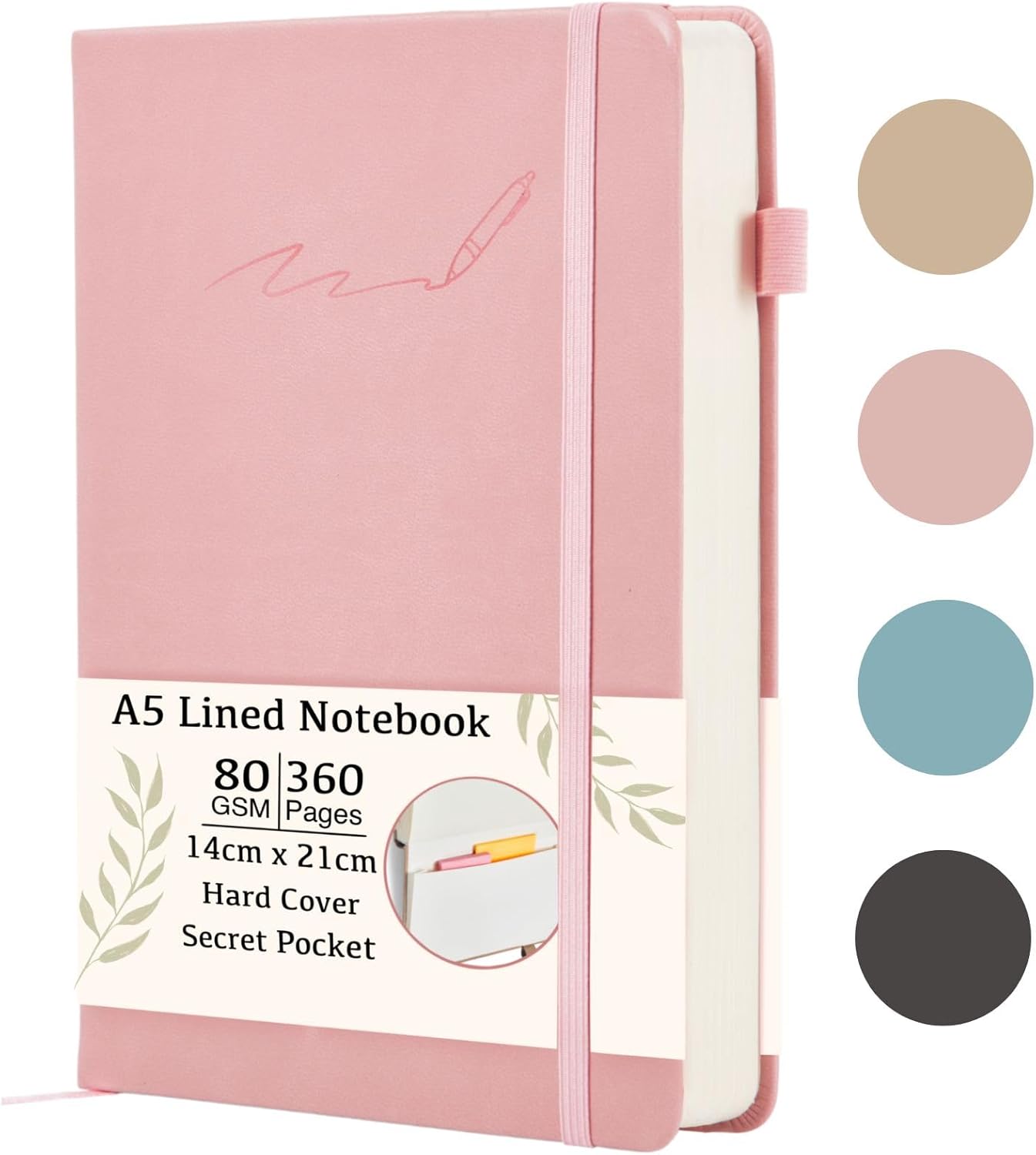 Soul Projekt A5 Notebook Pink, Lined 360 pages Journal Note books for Women and Men, Bullet A5 Notepad with Elastic Closure and Pen Loop, Travelers Hardback Notebook, University Study Essential Diary