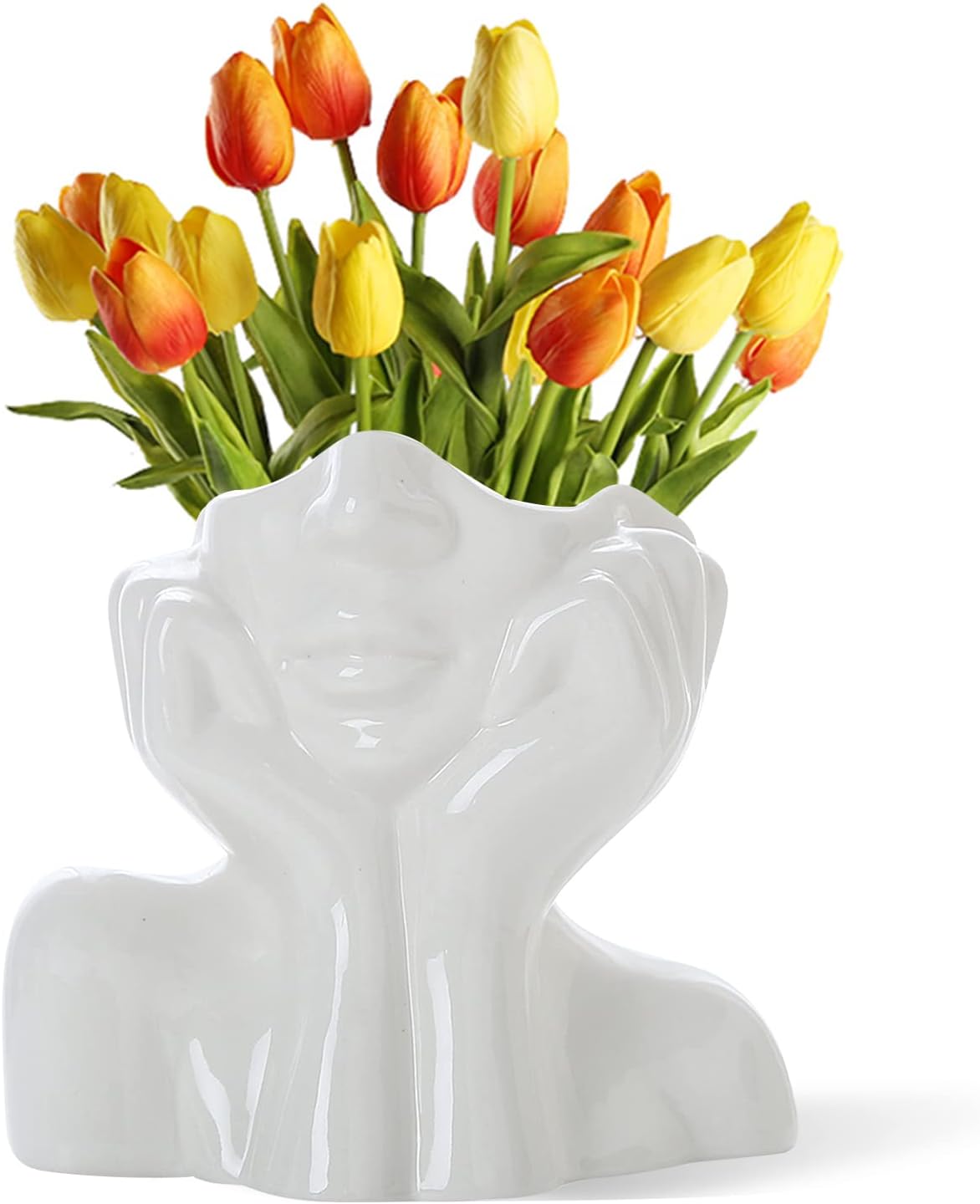 CEMABT White Ceramic Face Vase, Female Form Head Half Body Bust Vases Boho Feminist Minimalism Decorative Modern Nordic Style Flower Vase for Home Living Room Office Decor Christmas Day Gifts