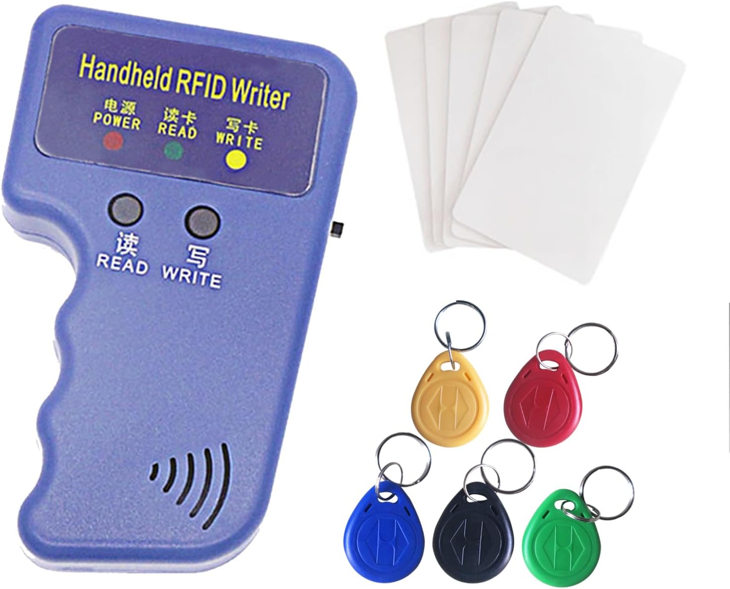 Handheld ID Copier RFID Smart ID Card Duplicator Used for T5577 keyfobs and Cards+5pcs T5577 Keychains +5 T5577 Cards