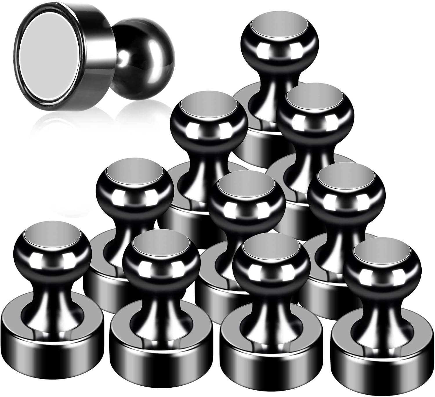 12Pack Fridge Magnets Black,Metal Refrigerator Magnet, Strong Push Pin Magnets for Whiteboard, Refrigerator, Dry Erase Board, Map, Locker Accessories, Office Accessories, Kitchen Accessories