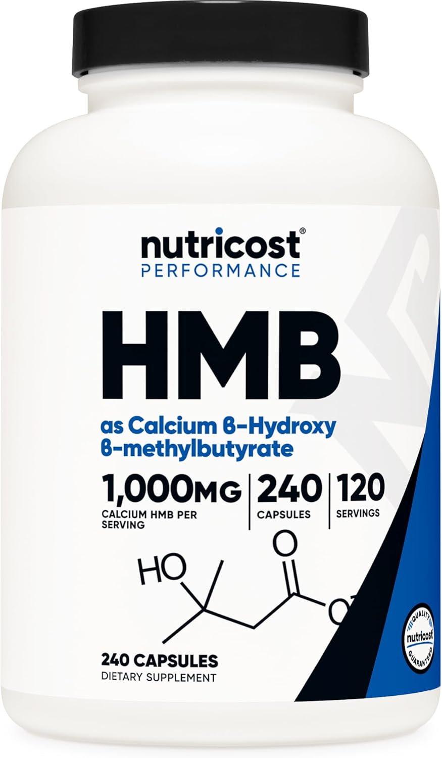 Nutricost HMB (Beta-Hydroxy Beta-Methylbutyrate) 1000mg (240 Capsules) - 500mg Per Capsule, 120 Servings - Gluten Free and Non-GMO