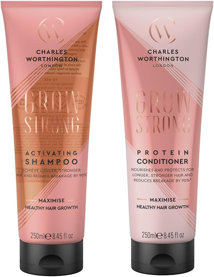 Charles Worthington Grow Strong Activating Shampoo & Grow Strong Protein Conditioner | Hair Growth | Salon Repair for Fine Hair | 2 x 250 ml