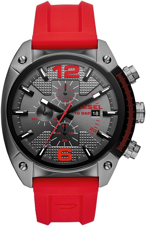 Diesel Overflow Stainless Steel and Silicone Chronograph Men's Watch, Color: Red (Model: DZ4481)