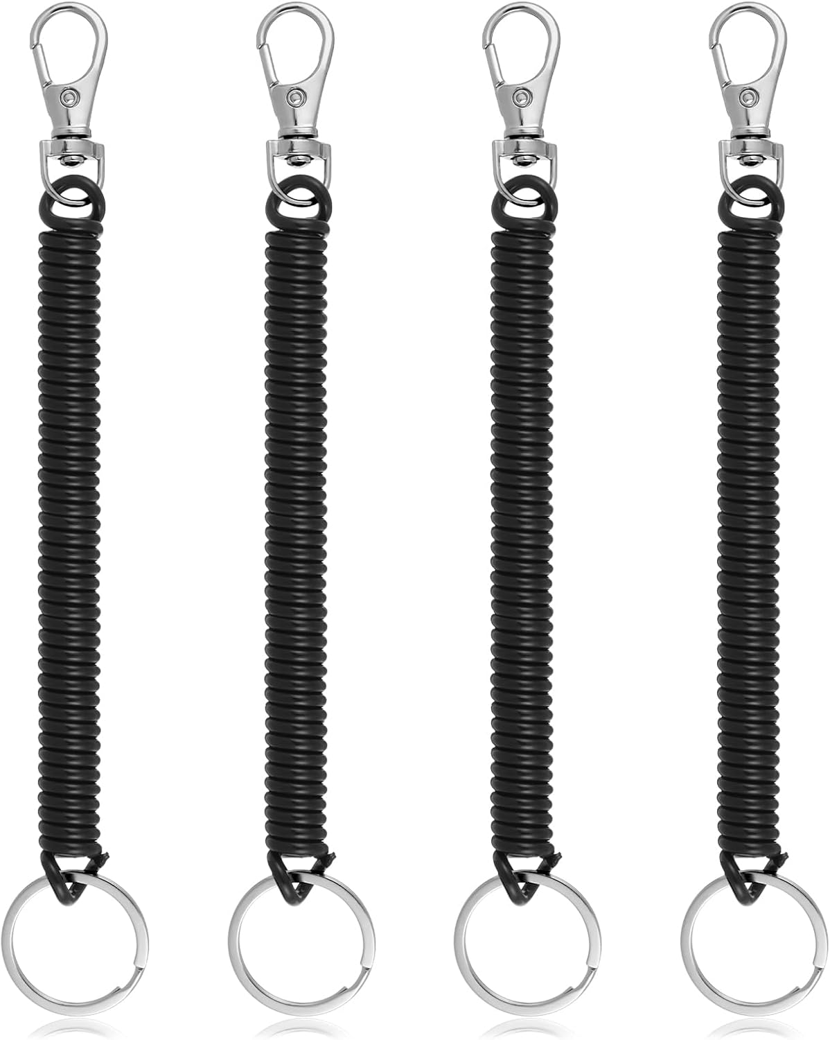 4 Pcs Retractable Spring Coil Keychain, Stretchy Lanyard with Keyring Lobster Clasp Keychain, Theftproof Anti-Lost Stretch Cord Safety Key Ring for Wallet Chain Keys Cellphone
