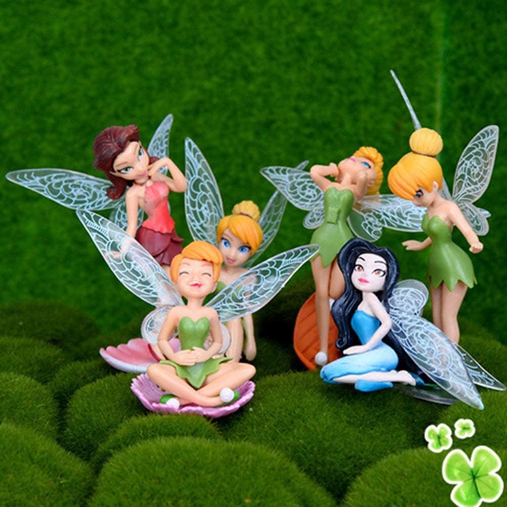 SGerste 6Pcs Flower Fairy Pixie Fly Wing Family Miniature Flower Fairy Girls Dollhouse Garden Ornament Accessories