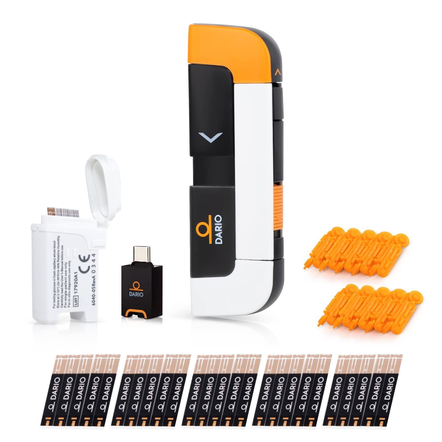 DARIO Smart Glucose Monitor Kit | Test Blood Sugar Levels & Manage Diabetes, Testing Kit Includes: Glucometer with 25 Strips, 10 Sterile lancets (USB-C Port - for Android and iPhone 15 & 16 Only)