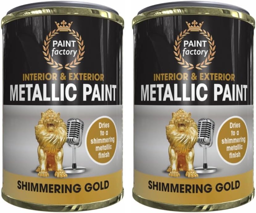 PNJB Shimmering Gold Metallic Paint, Exterior And Interior, Ideal For Metal, Wood, And Concrete, Quick Drying, Long Lasting, 300ml, (2pcs)