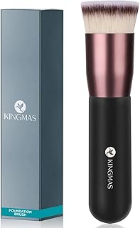 KINGMAS Flat Top Foundation Brush, Premium Kabuki Makeup Brush for Liquid, Blending, Cream, Powder,Blush Buffing Stippling Face Makeup Tools (Black, A (Flat Top))