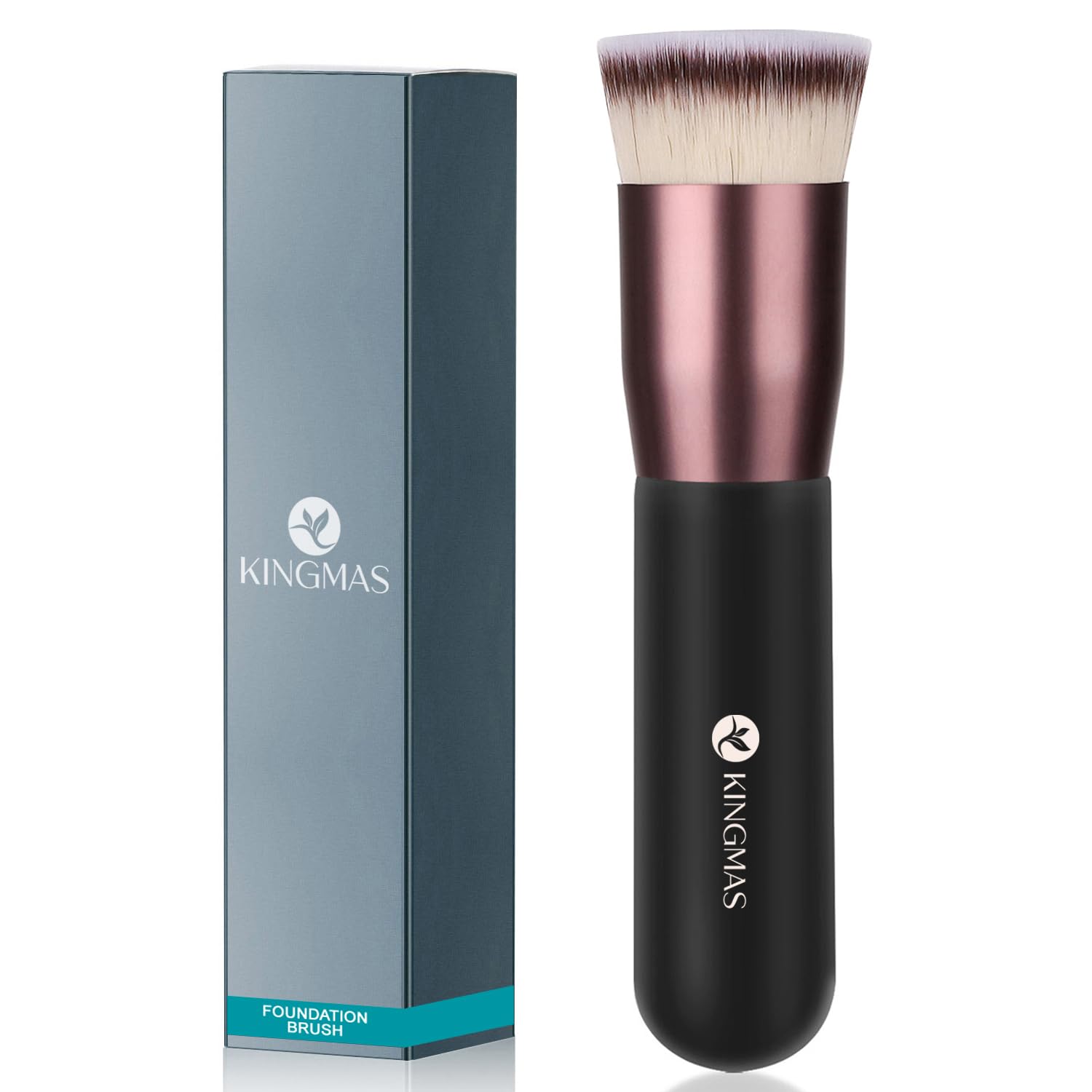KINGMAS Flat Top Foundation Brush, Premium Kabuki Makeup Brush for Liquid, Blending, Cream, Powder,Blush Buffing Stippling Face Makeup Tools (Black, A (Flat Top))