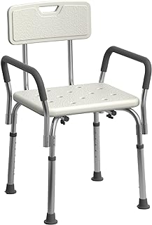 Medline Shower Chair Seat with Padded Armrests and Back Heavy Duty Shower Chair for Bathtub Slip Resistant Shower Seat with Adjustable Height Shower Chair for Inside Shower with 350 lb Capacity