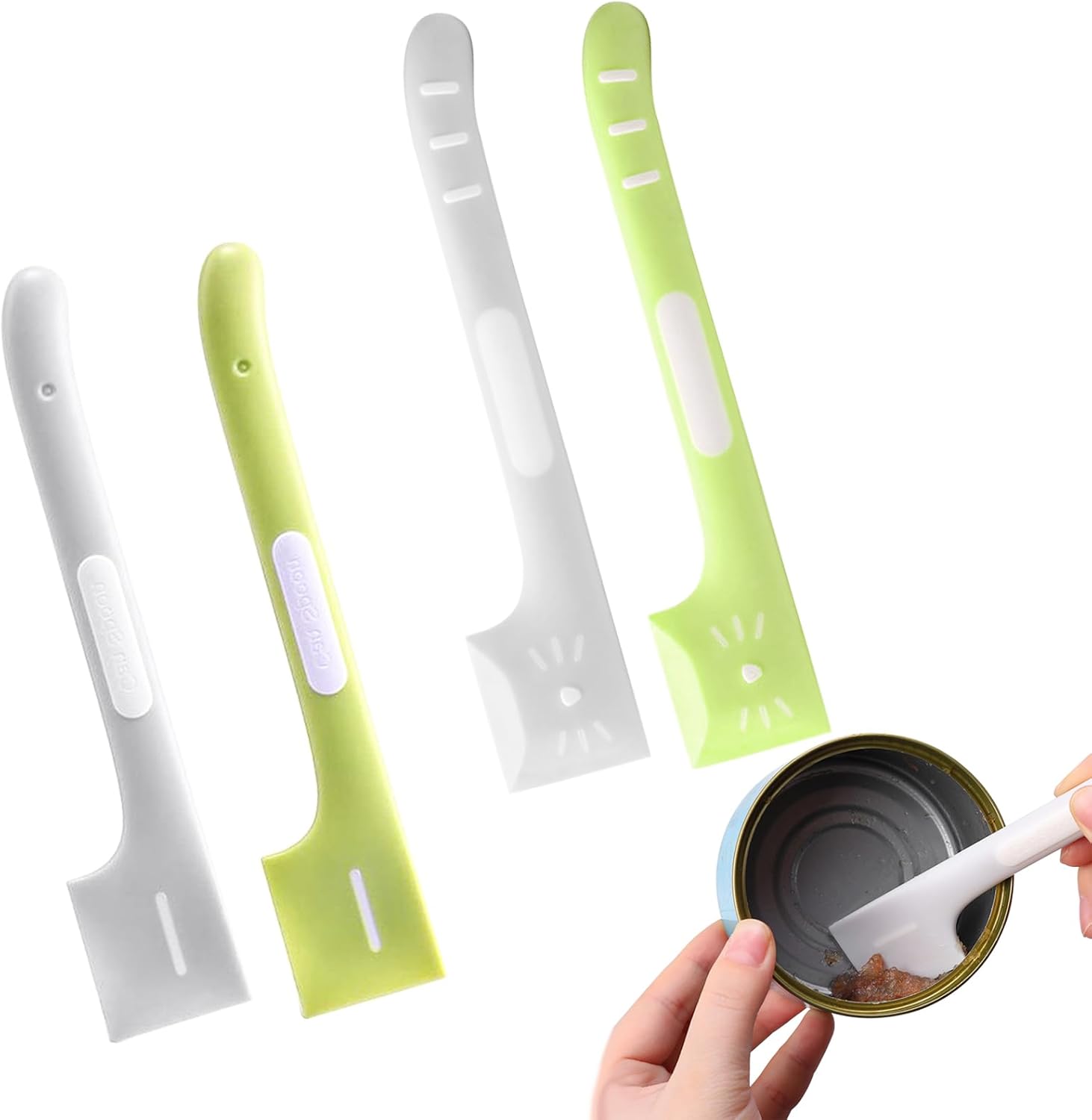 4 Pack Pet Supplies - Can Food Mixing Spoons, Canned Scoop for Cat & Dog Feeding, Wet Food Storage (Green + Gray)
