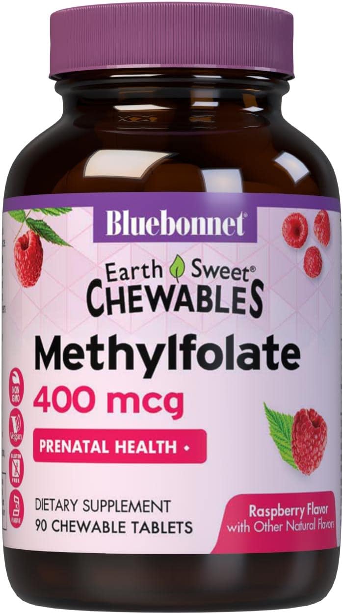 Bluebonnet Earth Sweet Cellular Active Methylfolate 400 mcg Chewable Tablets, 90 Count