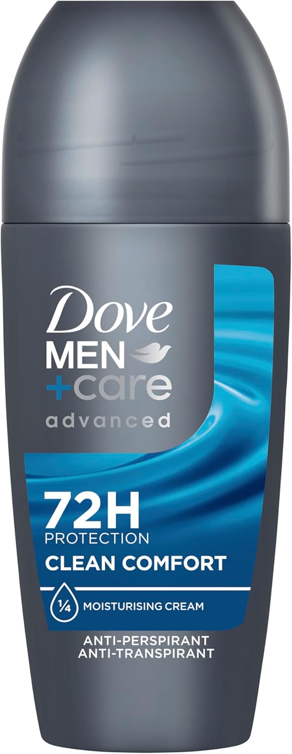 Dove Men+Care Advanced Clean Comfort Men's Antiperspirant Deodorant Roll On with ¼ moisturising cream & Anti-Odour technology for 72 hour protection against sweat and odour 50 ml