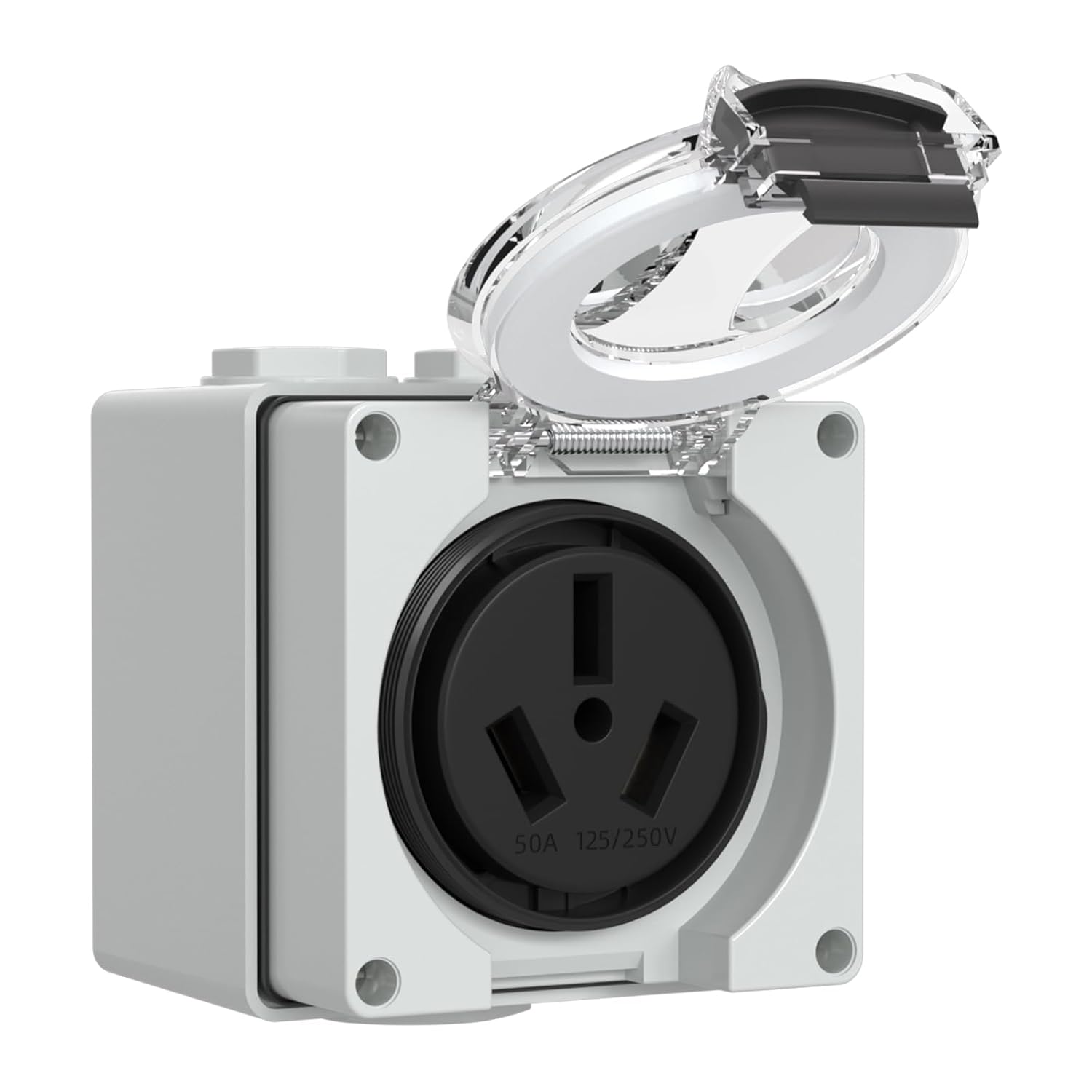 50Amp Power Outlet Box,125/250Volt NEMA 10-50R Receptacle Outdoor dustproof and Weatherproof for Electric Vehicles, RV,No Grounding,etc.ETL Listed.