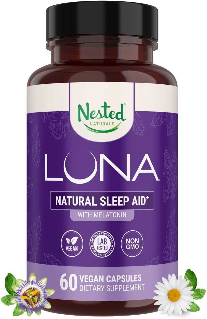Nested Naturals Luna Sleep Aid - Non-Habit Forming Natural Sleeping Pills for Adults with Naturally Sourced Ingredients - Valerian Root, Melatonin, Chamomile, Lemon Balm, & More - 60 Vegan Capsules