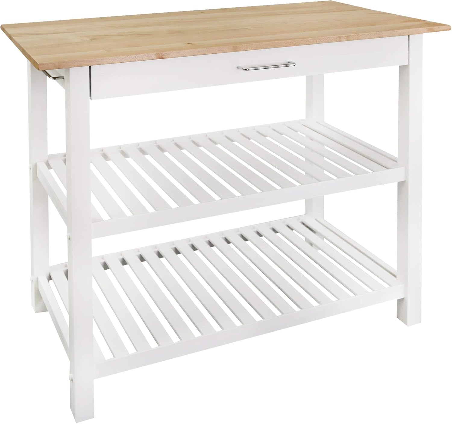 Casual Home Kitchen Island with Solid American Hardwood Top, Natural/White, 40" W (373-91)