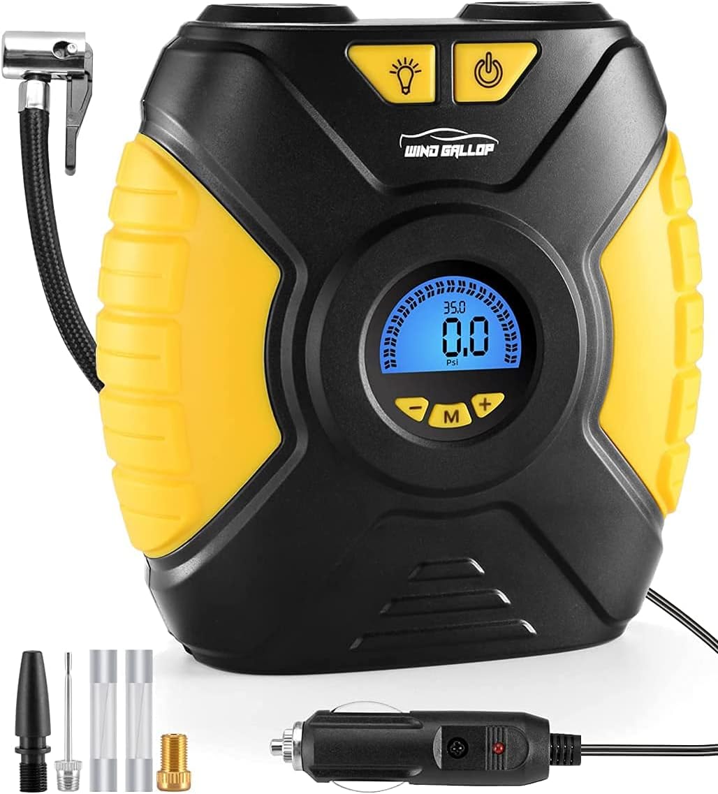 WindGallop Digital Car Tyre Inflator Air Compressor 12v Car Tyre Pump Air Pump for Car Tyres Boot Accessories Automatic Electric Tyre Inflation with Tyre Pressure Gauge Valve Adaptors LED Light