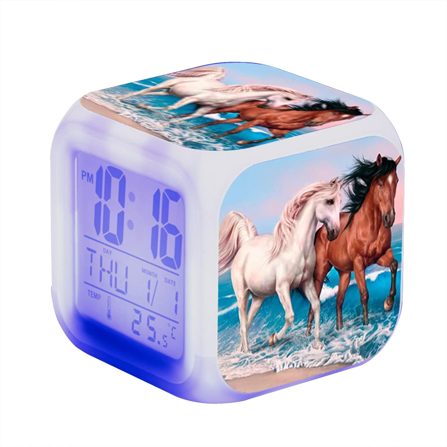 ZOYIEP Horse Alarm Clock Digital Children's Alarm Clock Bedside Clock LED Night Clock with Date Temperature Display Alarm Clock for Boys and Girls Gift (# 2)