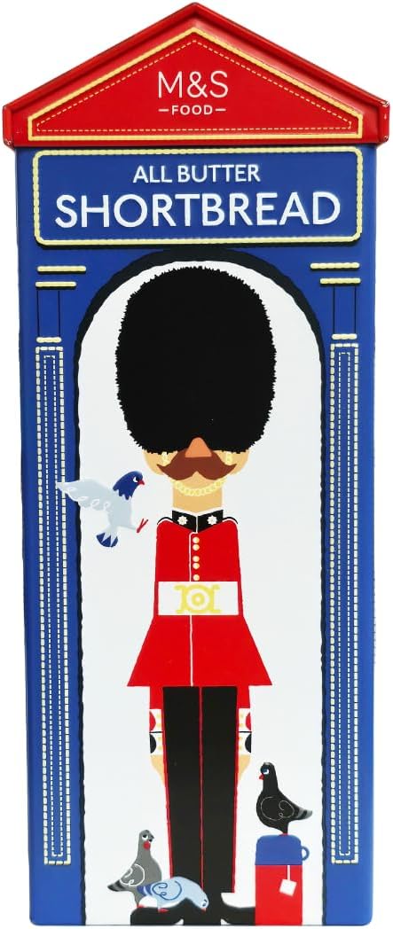M&S All Butter Shortbread London Guard Tin Christmas Special 180g British Guard Tin Made in Scotland - in Premier Life Store box
