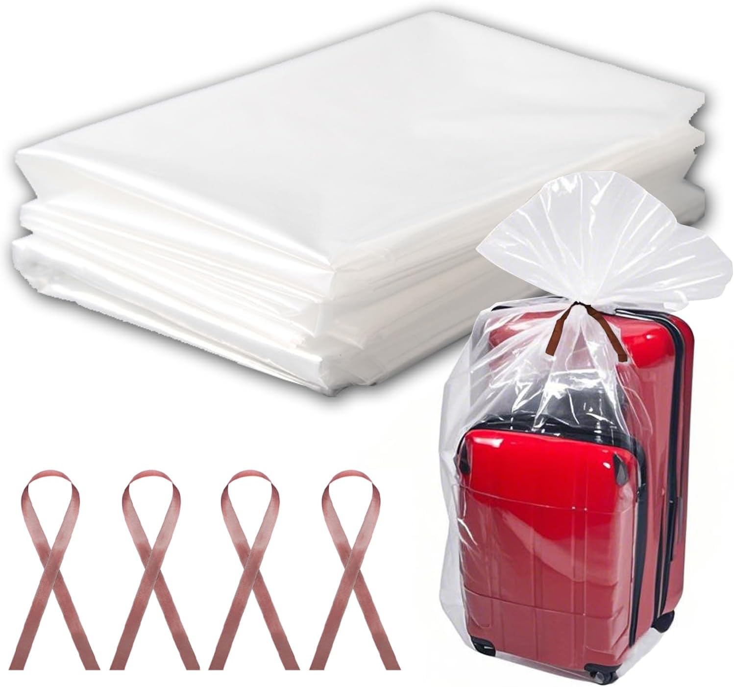 4 Pcs Large Clear Plastic Bags, 40" x 60" Dustproof Large Storage Bags, Moistureproof Giant Extra Luggage Storage Bags for Luggage, Suitcase,Furniture(Include 4 Ribbons)