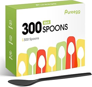 Pureegg Plastic Spoons - 300 Packs, Premium 7" Disposable Spoons, Heat-Resistant & BPA-Free Black Plastic Spoons Heavy Duty, Party Supplies, Sturdy Spoons Plastic Disposable for Everyday Use